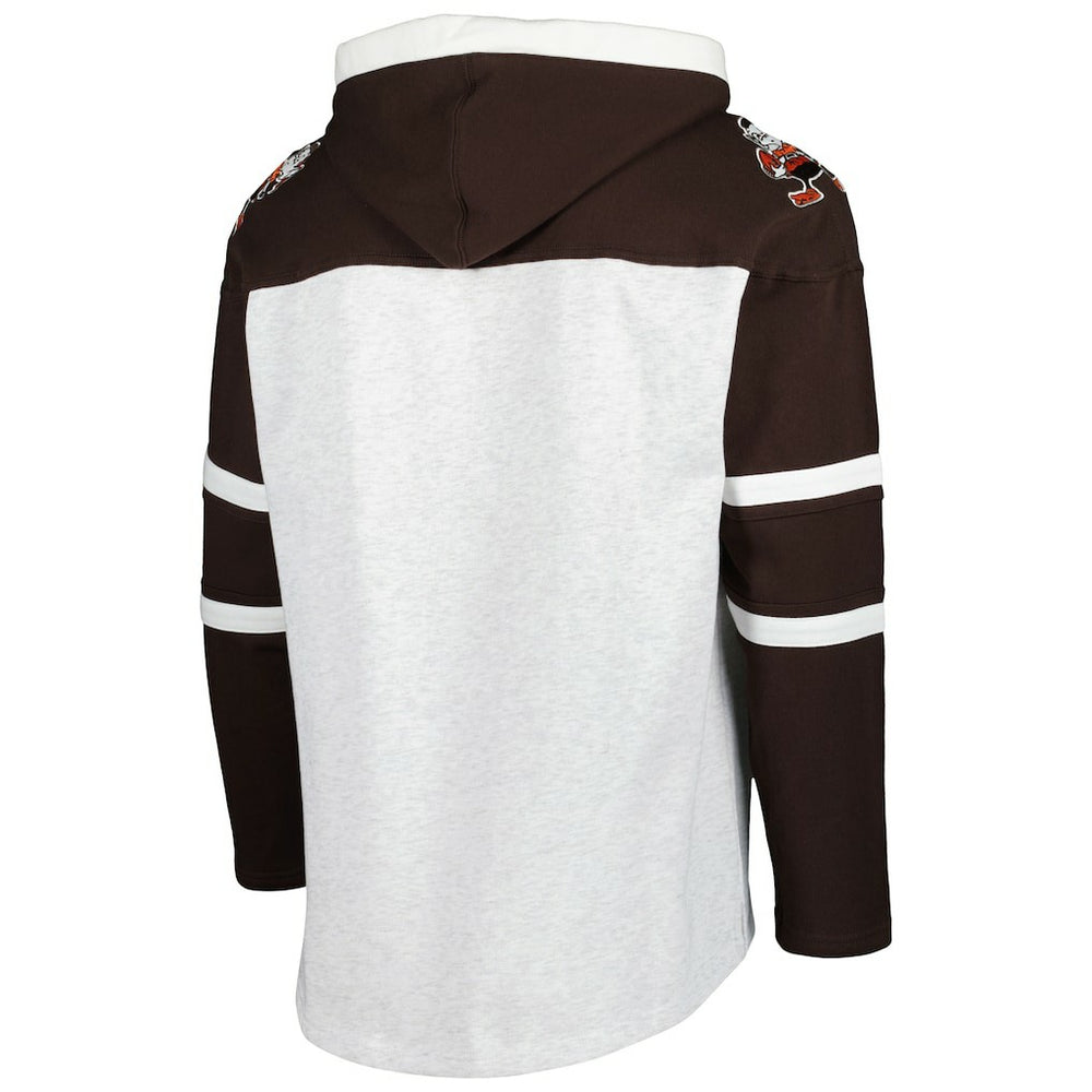 47 brand Cleveland Browns '47 Brownie The Elf Historic Logo Gridiron Lace-Up Pullover Hoodie Heather Gray