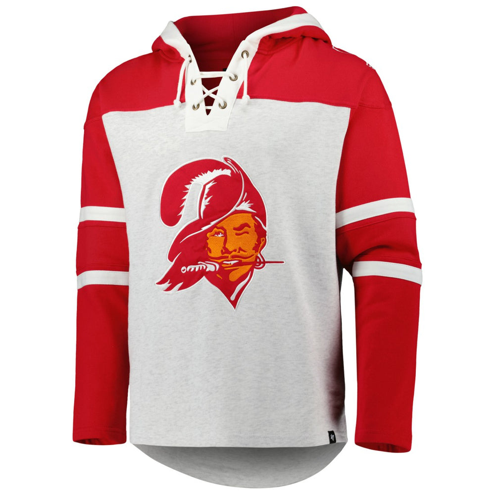47 brand Tampa Bay Buccaneers '47 Historic Logo Gridiron Lace-Up Pullover Hoodie Heather Gray