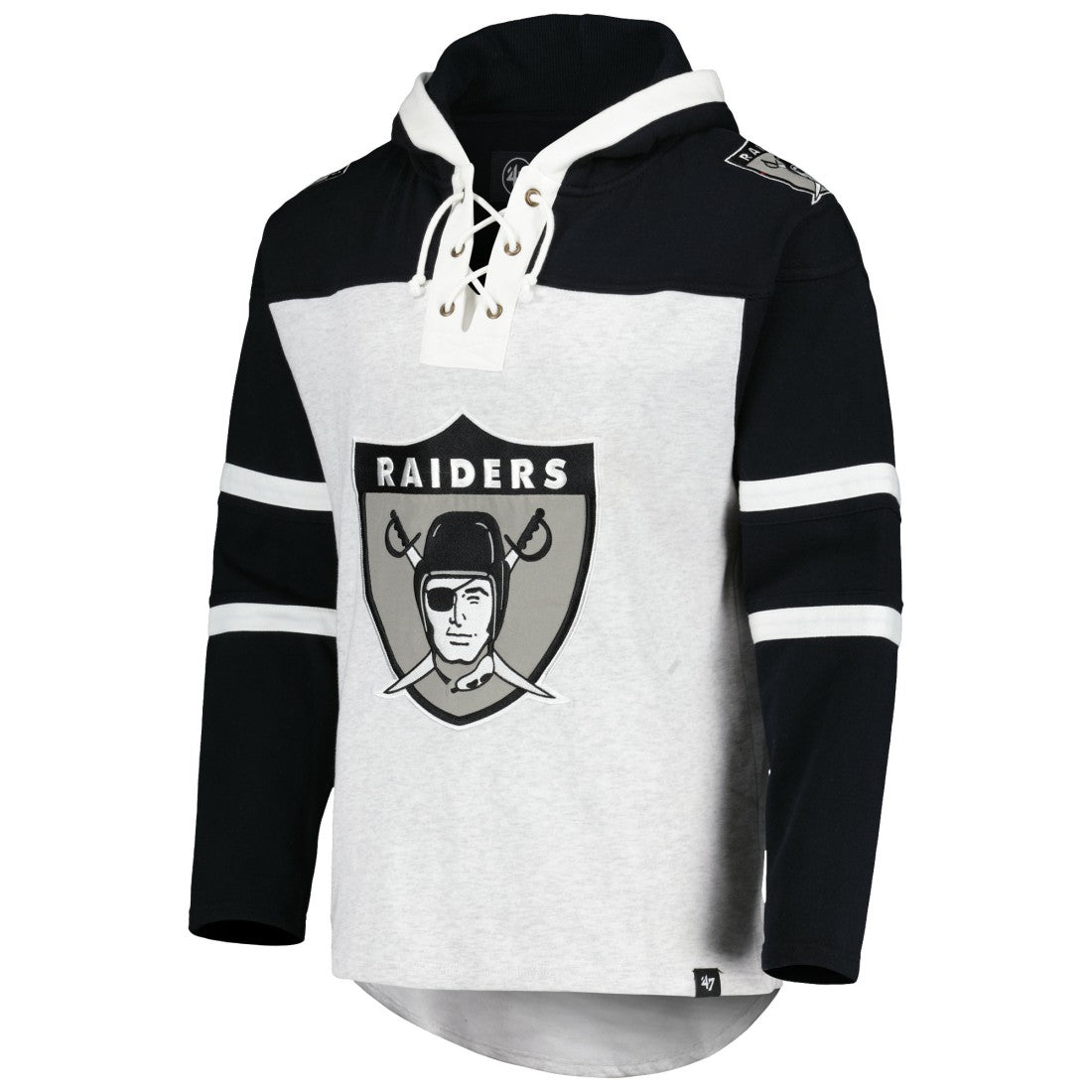 47 brand Las Vegas Raiders '47 Historic Logo Gridiron Lace-Up Pullover Hoodie Heather Gray