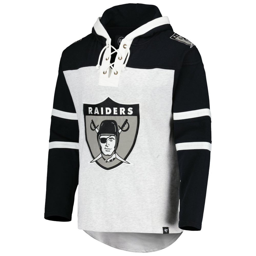 47 brand Las Vegas Raiders '47 Historic Logo Gridiron Lace-Up Pullover Hoodie Heather Gray