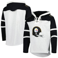 47 brand Pittsburgh Steelers '47 Historic Logo Gridiron Lace-Up Pullover Hoodie Heather Gray