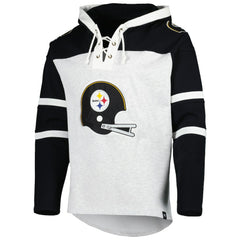 47 brand Pittsburgh Steelers '47 Historic Logo Gridiron Lace-Up Pullover Hoodie Heather Gray