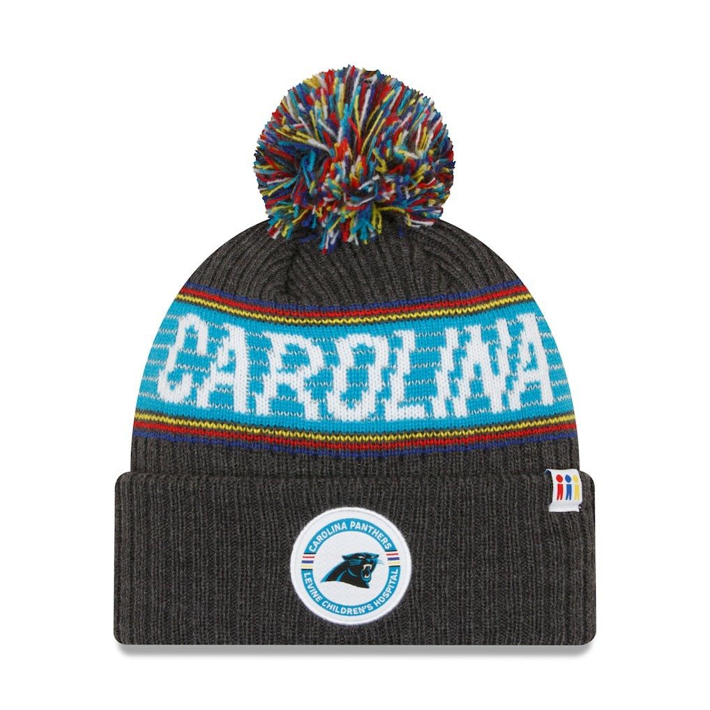 Carolina Panthers New Era 2022 Greg Olsen x Atrium Health Levine Children's Hospital Pom Knit Hat Heather Charcoal