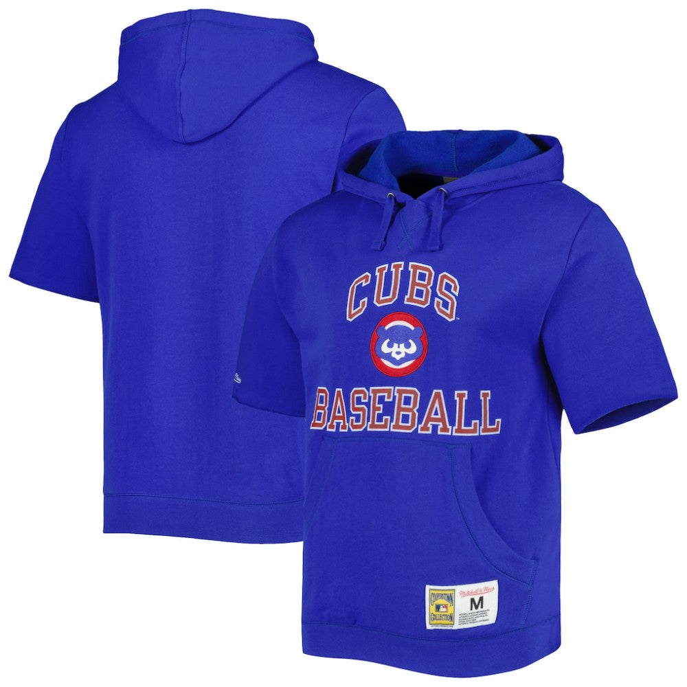 Chicago Cubs Mitchell & Ness Cooperstown Collection Washed Fleece Pullover Short Sleeve Hoodie - Royal - Mitchell & Ness Sale