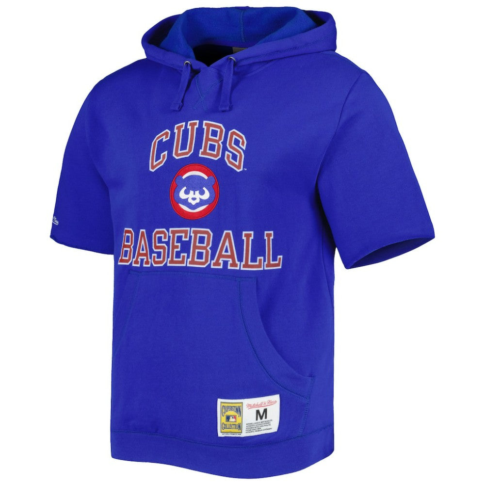 Chicago Cubs Mitchell & Ness Cooperstown Collection Washed Fleece Pullover Short Sleeve Hoodie - Royal - Mitchell & Ness Sale