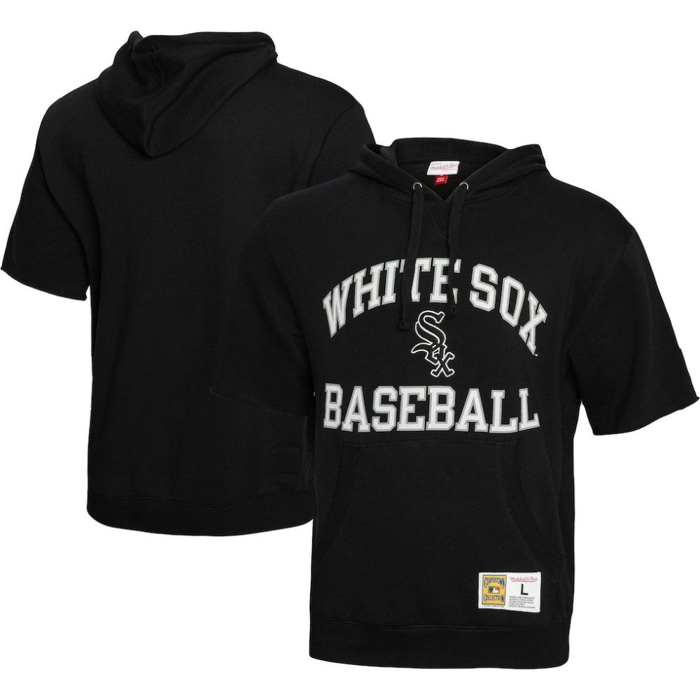 Chicago White Sox Mitchell & Ness Cooperstown Collection Washed Fleece Pullover Short Sleeve Hoodie - Black - Mitchell & Ness Discount
