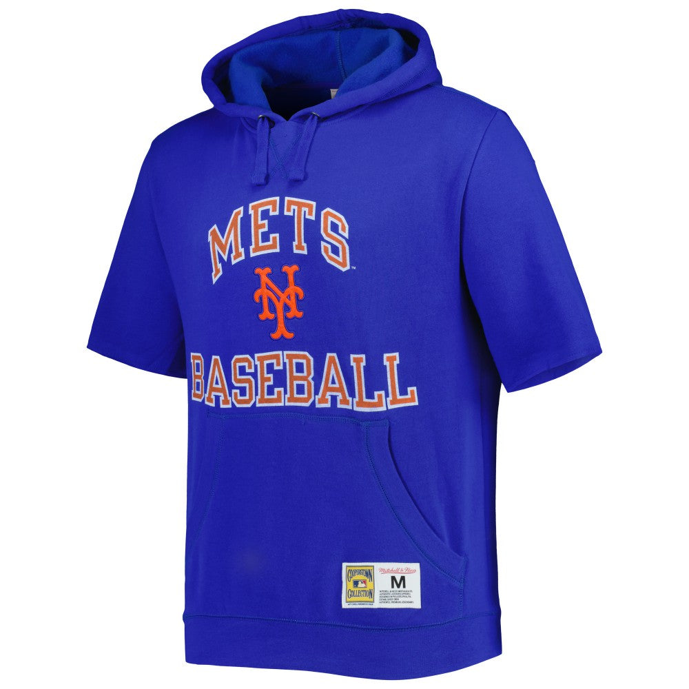 New York Mets Mitchell & Ness Cooperstown Collection Washed Fleece Pullover Short Sleeve Hoodie - Royal - Mitchell & Ness Sale