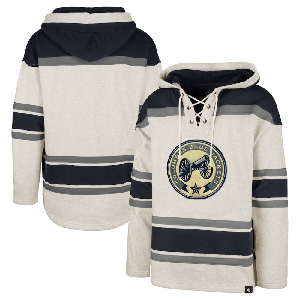 Columbus Blue Jackets '47 Rockaway Lace-Up Pullover Hoodie - Oatmeal - NHL 4993235