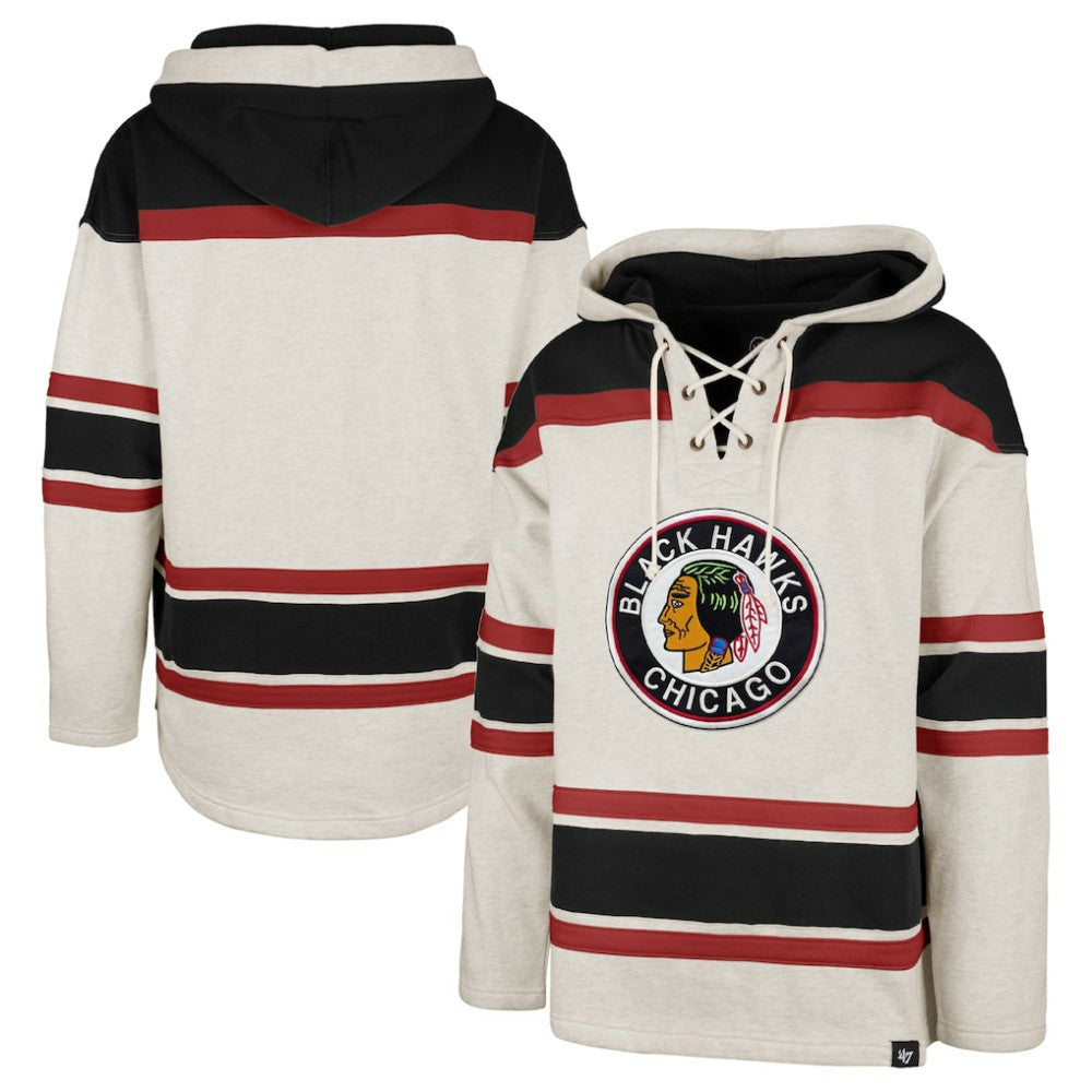 Chicago Blackhawks '47 Rockaway Lace-Up Pullover Hoodie - Oatmeal - NHL 4993240