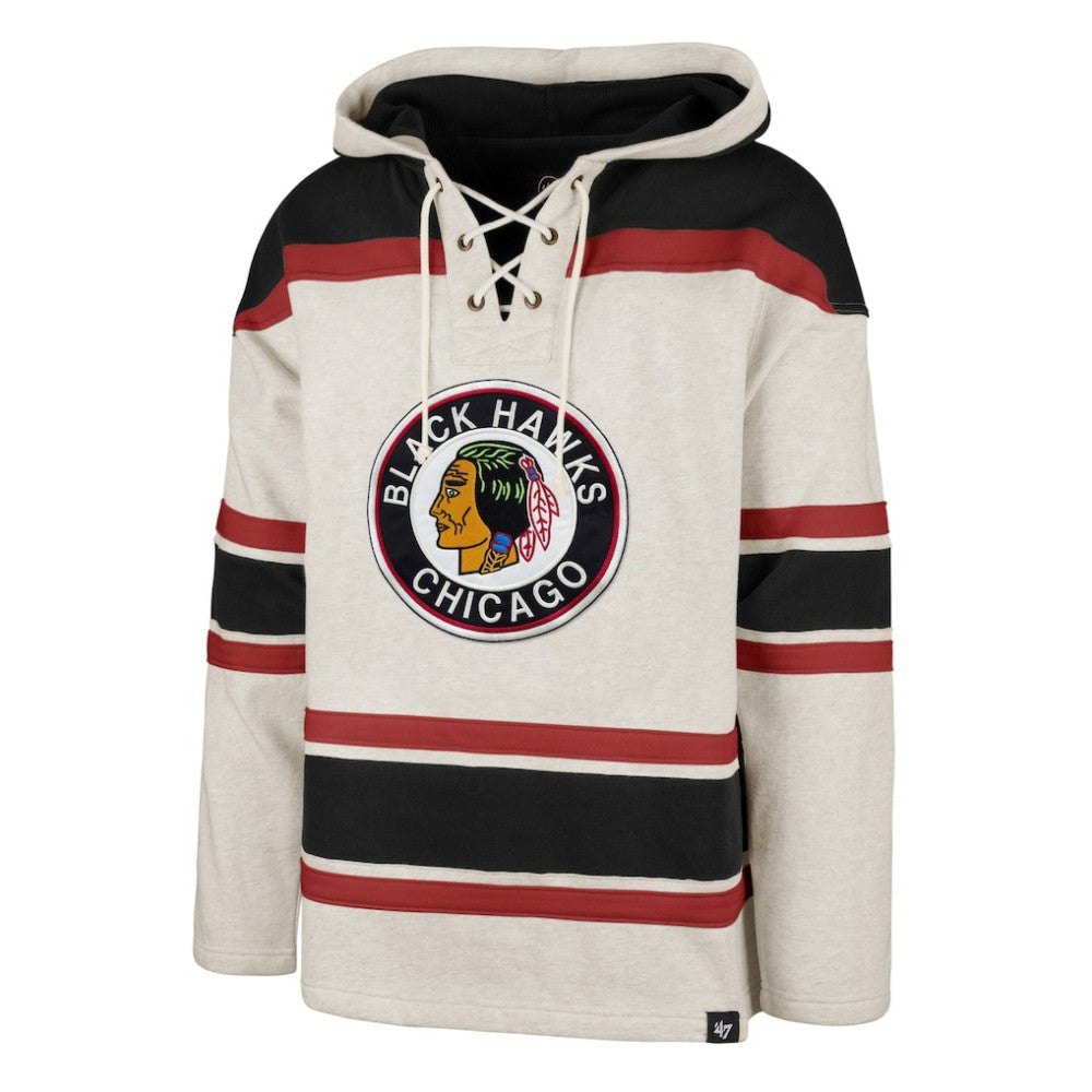 Chicago Blackhawks '47 Rockaway Lace-Up Pullover Hoodie - Oatmeal - NHL 4993240