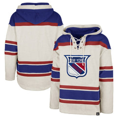 New York Rangers '47 Rockaway Lace-Up Pullover Hoodie - Oatmeal - NHL 4993245