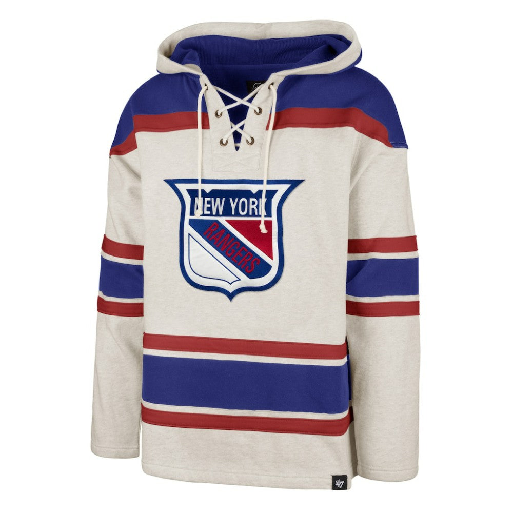 New York Rangers '47 Rockaway Lace-Up Pullover Hoodie - Oatmeal - NHL 4993245