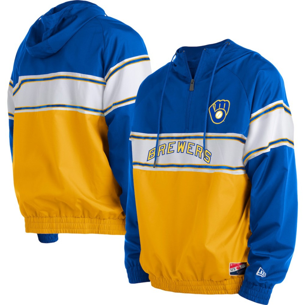 Milwaukee Brewers New Era Ripstop Raglan Quarter-Zip Hoodie - Royal - New Era Online