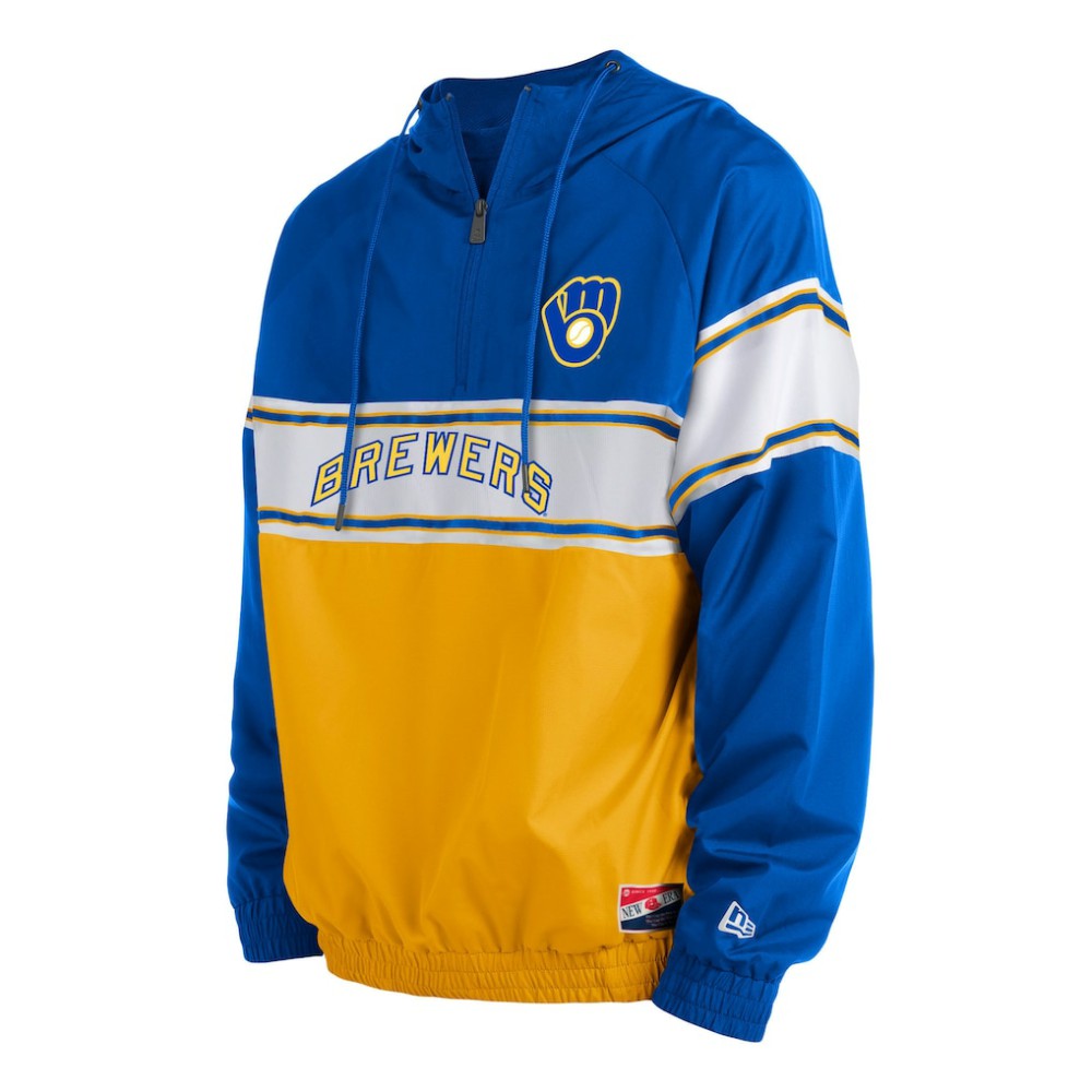 Milwaukee Brewers New Era Ripstop Raglan Quarter-Zip Hoodie - Royal - New Era Online