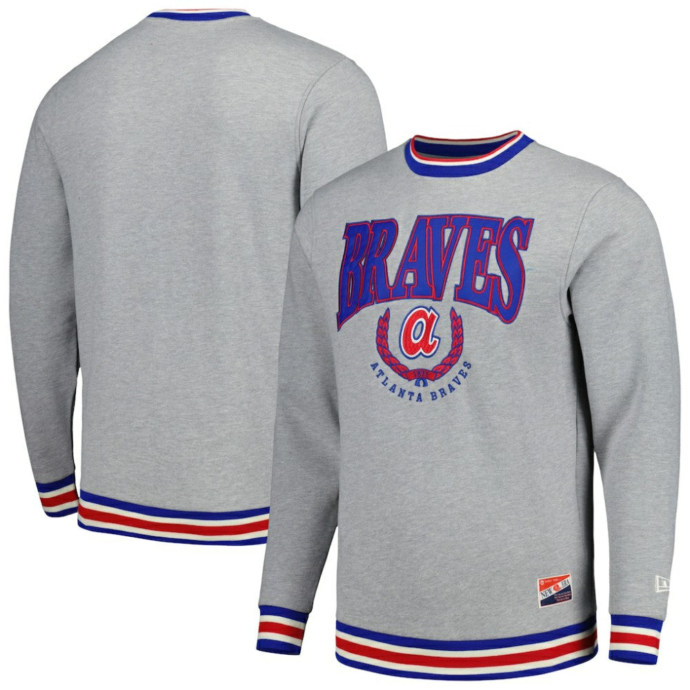 Atlanta Braves New Era Throwback Classic Pullover Sweatshirt - Heather Gray - New Era on Sale