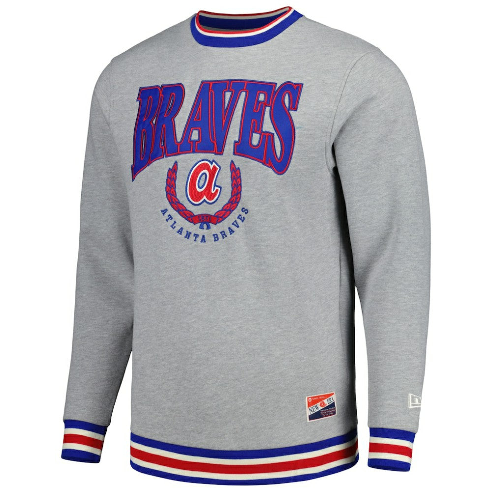 Atlanta Braves New Era Throwback Classic Pullover Sweatshirt - Heather Gray - New Era on Sale