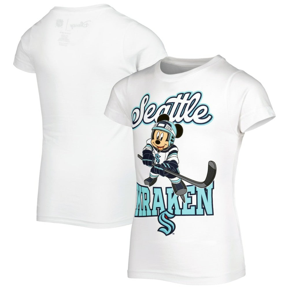 Seattle Kraken Girls Youth Mickey Mouse Go Team Go T-Shirt - White - NHL 4994887