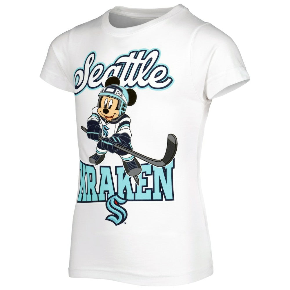 Seattle Kraken Girls Youth Mickey Mouse Go Team Go T-Shirt - White - NHL 4994887