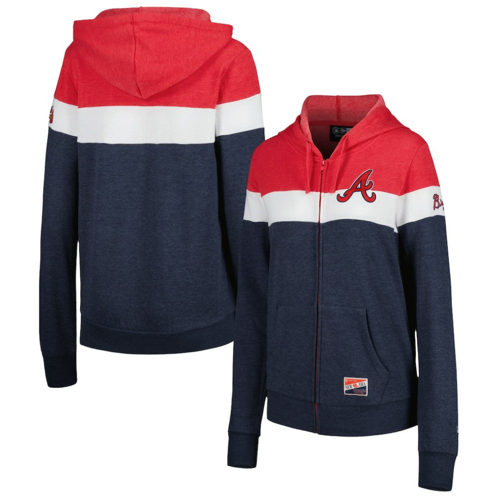 Atlanta Braves New Era Women's Colorblock Full-Zip Hoodie Jacket - Heather Navy - New Era Discount