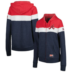Atlanta Braves New Era Women's Colorblock Full-Zip Hoodie Jacket - Heather Navy - New Era Discount