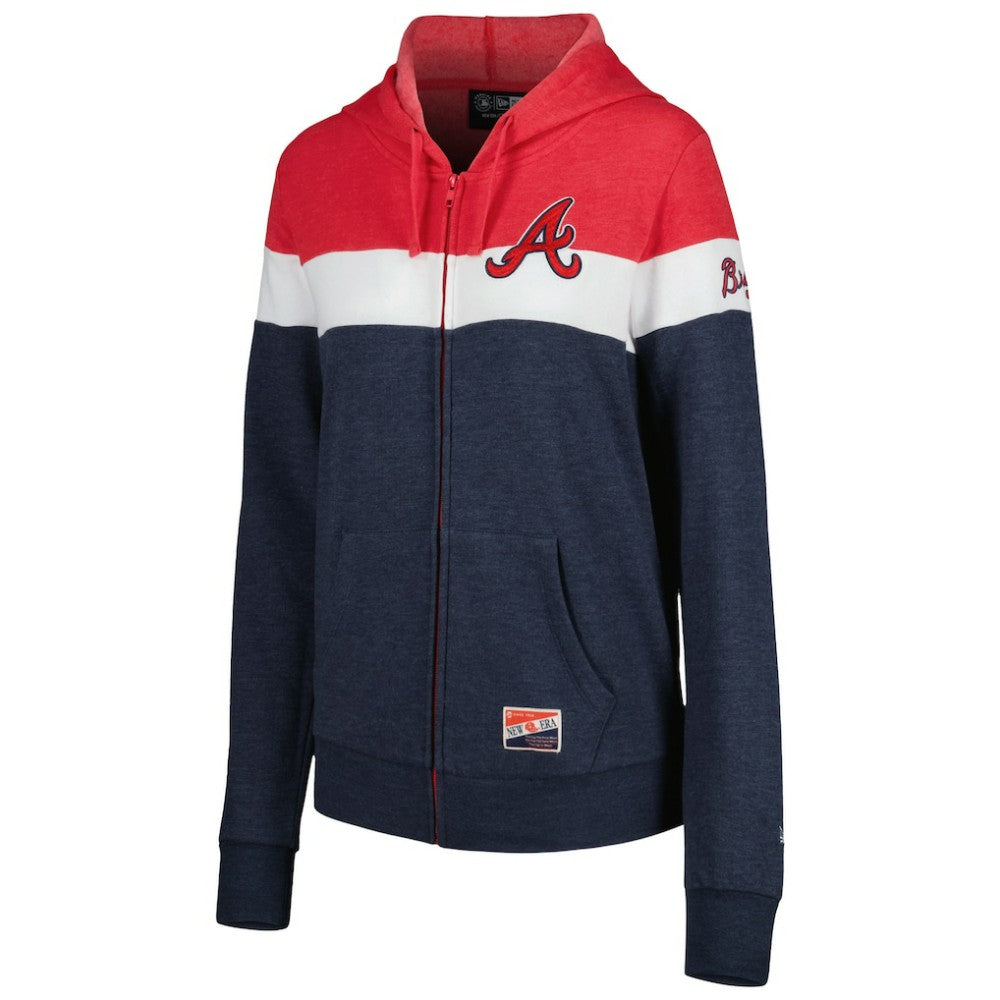 Atlanta Braves New Era Women's Colorblock Full-Zip Hoodie Jacket - Heather Navy - New Era Discount