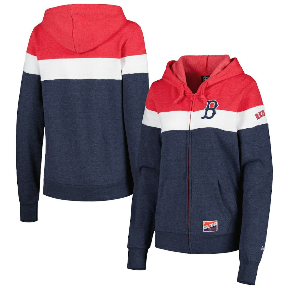 Boston Red Sox New Era Women's Colorblock Full-Zip Hoodie Jacket - Heather Navy - New Era Lifestyle