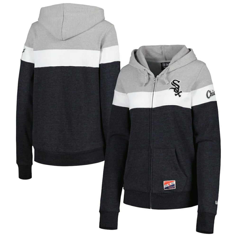 Chicago White Sox New Era Women's Colorblock Full-Zip Hoodie Jacket - Heather Black - New Era Lifestyle