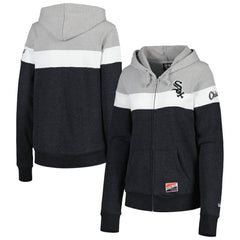 Chicago White Sox New Era Women's Colorblock Full-Zip Hoodie Jacket - Heather Black - New Era Lifestyle