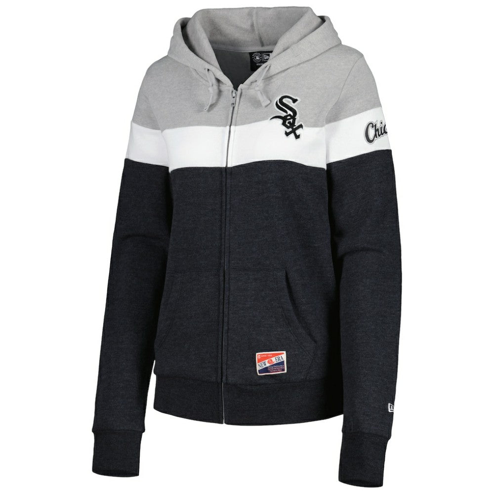 Chicago White Sox New Era Women's Colorblock Full-Zip Hoodie Jacket - Heather Black - New Era Lifestyle