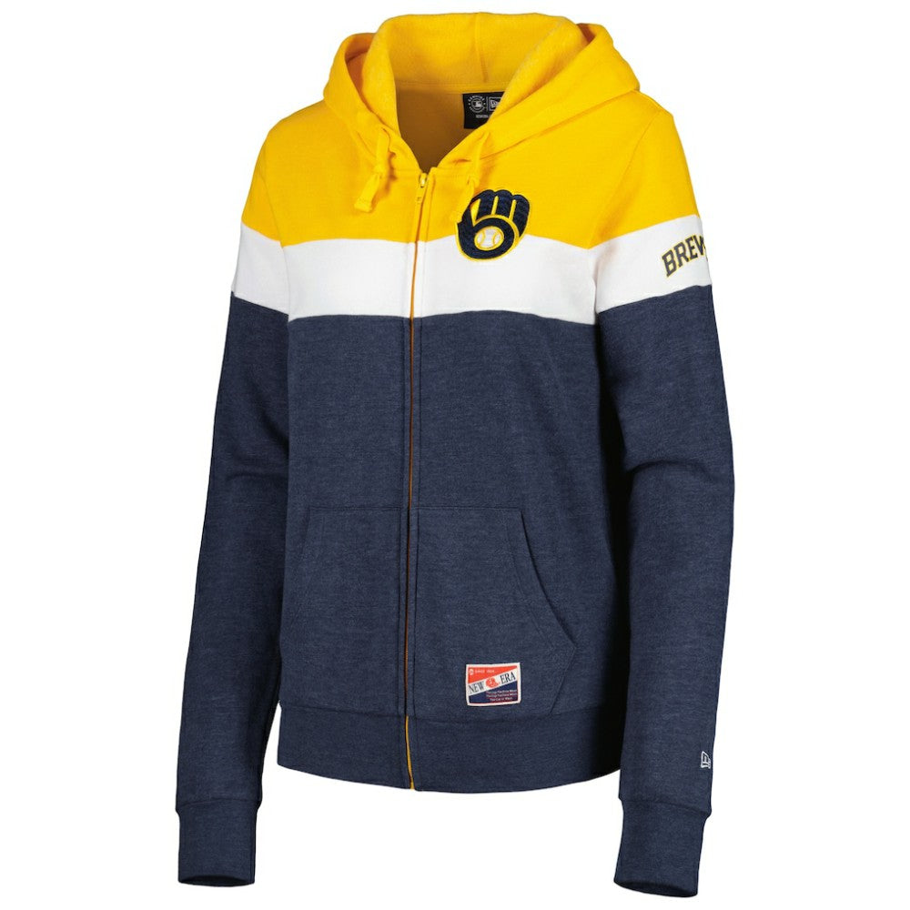 Milwaukee Brewers New Era Women's Colorblock Full-Zip Hoodie Jacket - Heather Navy - New Era on Sale