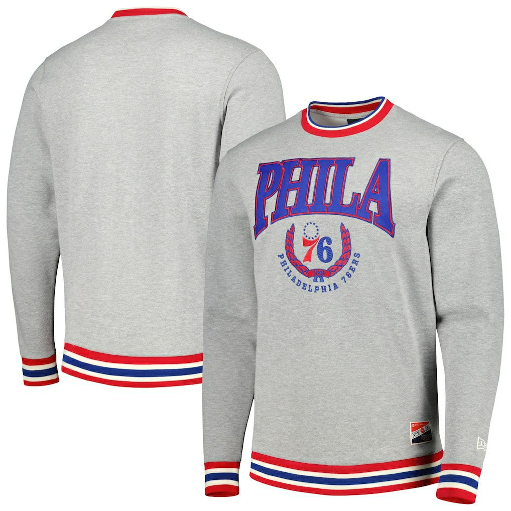 Philadelphia 76ers Unisex Vintage Throwback Crew Sweatshirt Heather Gray | New Era Near Me