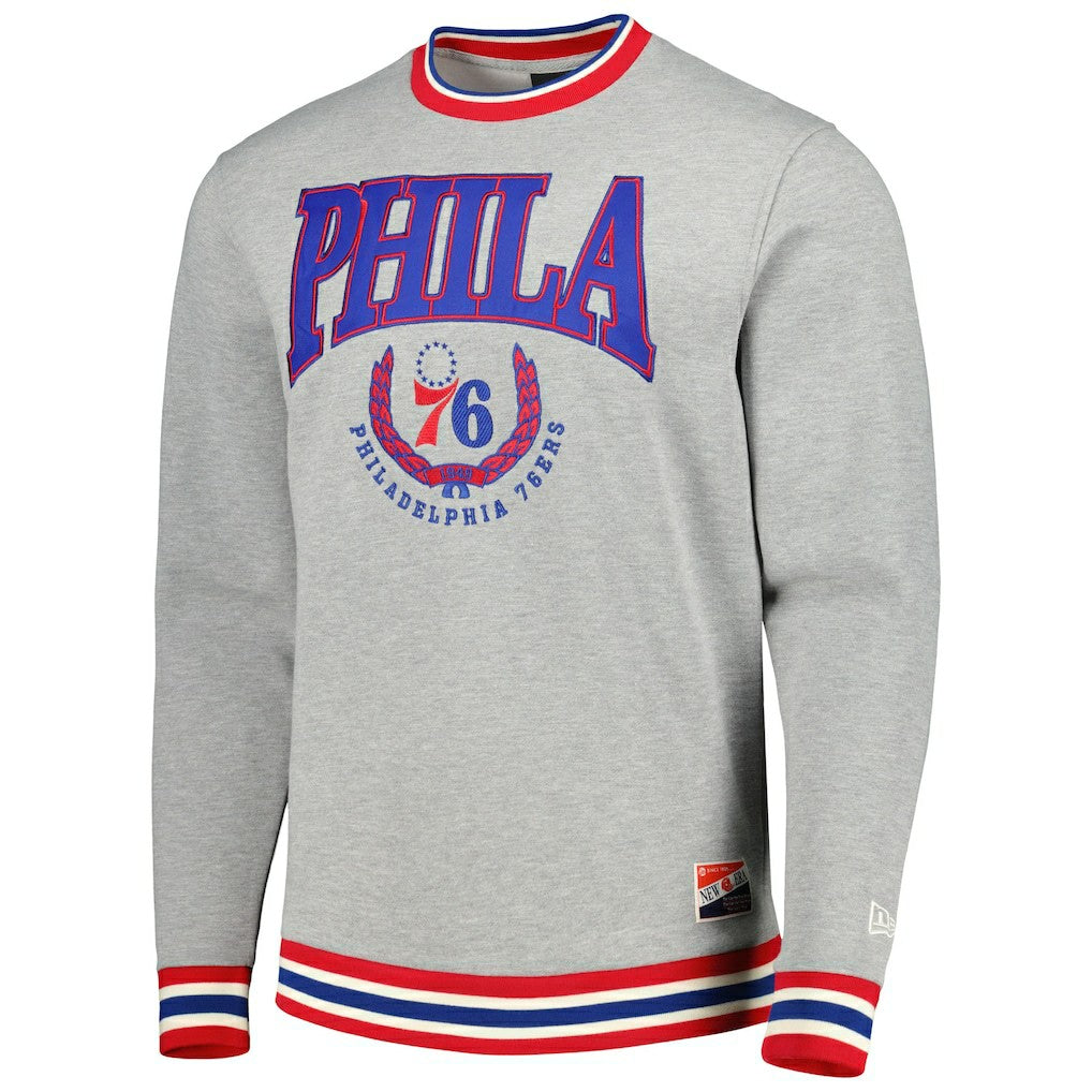 Philadelphia 76ers Unisex Vintage Throwback Crew Sweatshirt Heather Gray | New Era Near Me