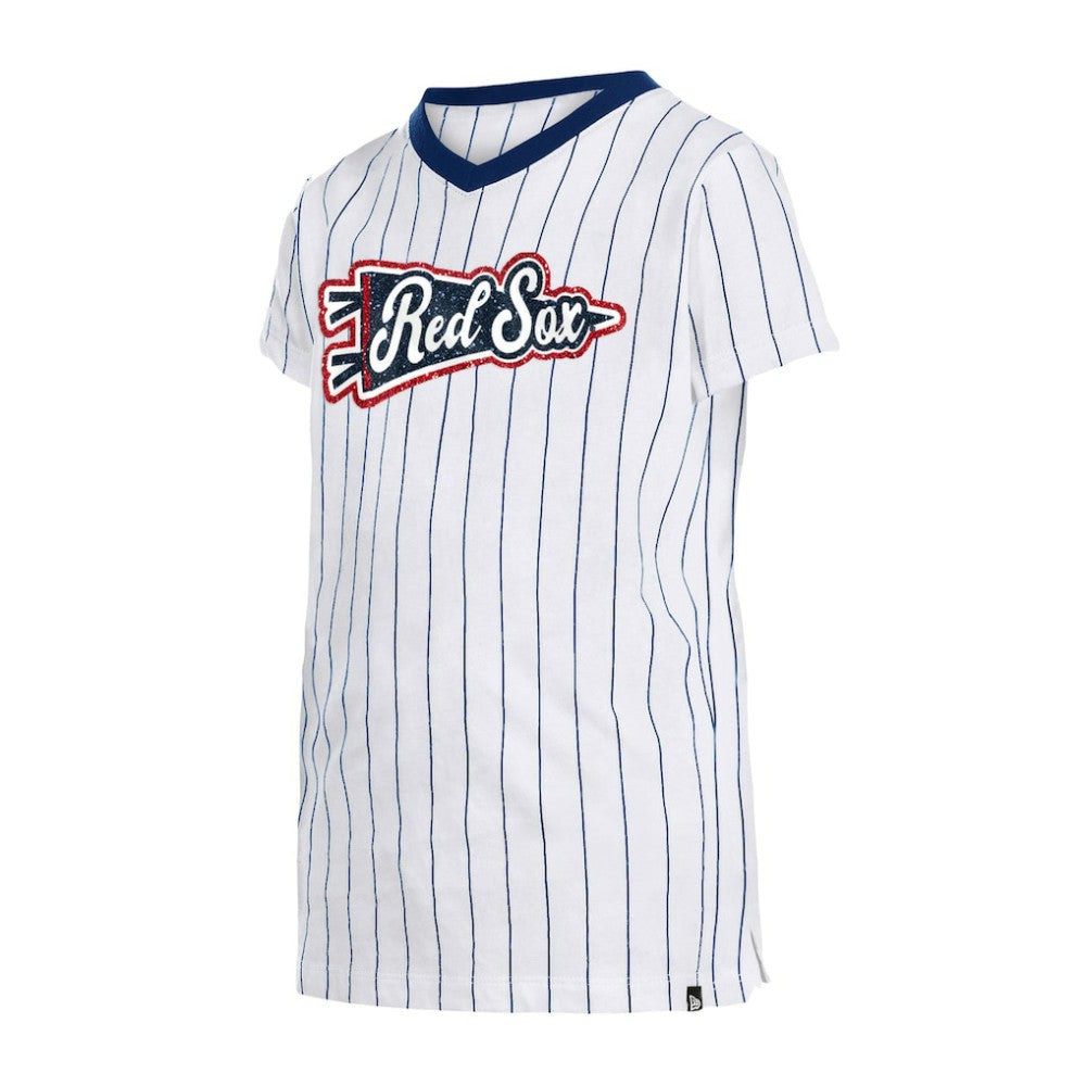 Boston Red Sox New Era Girls Youth Pinstripe V-Neck T-Shirt - White - New Era Online