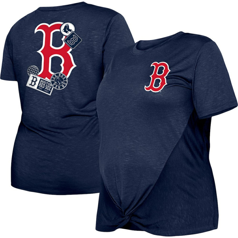 Boston Red Sox New Era Women's Plus Size Two-Hit Front Knot T-Shirt - Navy - New Era Discount