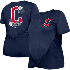 Cleveland Guardians New Era Women's Plus Size Two-Hit Front Knot T-Shirt - Navy - New Era Lifestyle