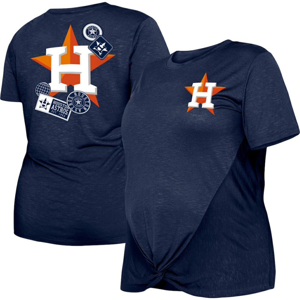 Houston Astros New Era Women's Plus Size Two-Hit Front Knot T-Shirt - Navy - New Era Lifestyle