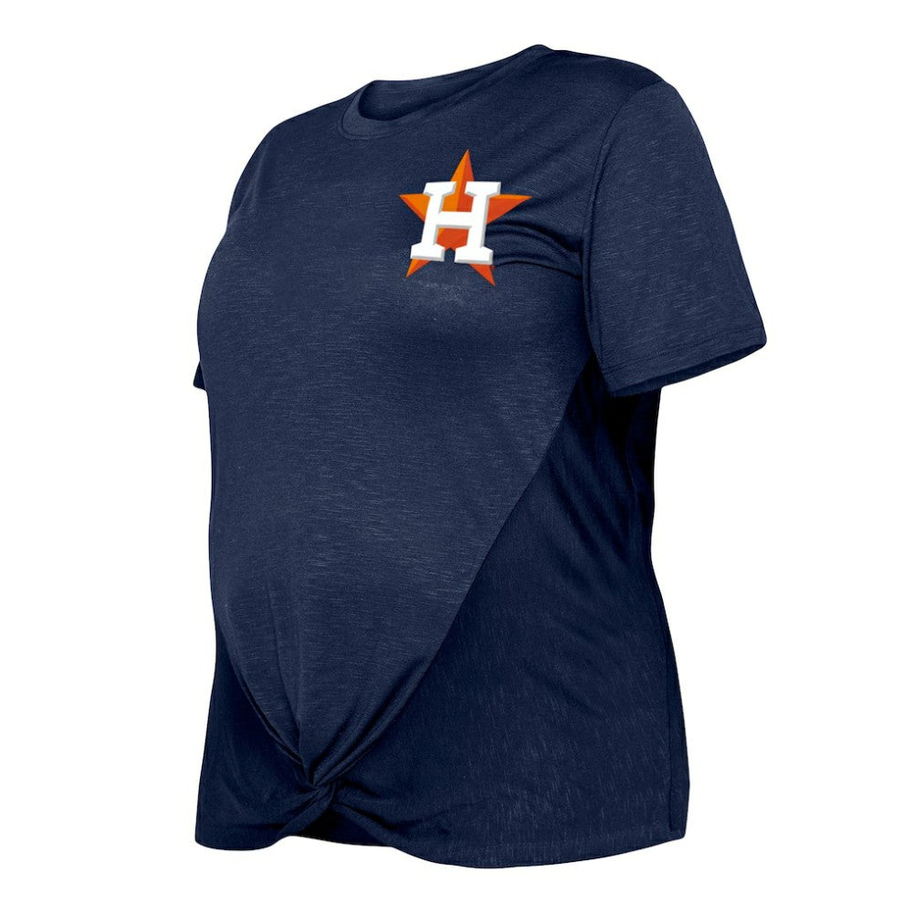 Houston Astros New Era Women's Plus Size Two-Hit Front Knot T-Shirt - Navy - New Era Lifestyle
