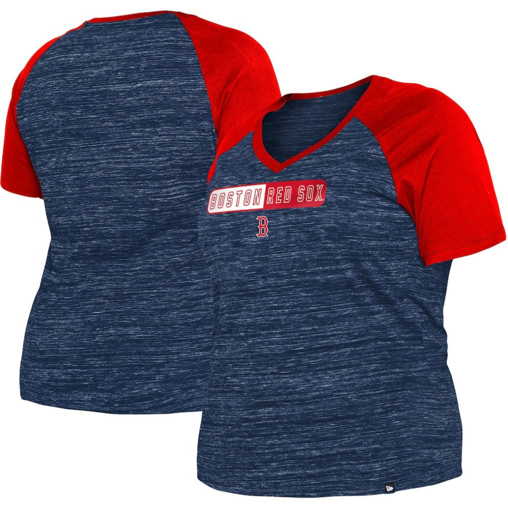 Boston Red Sox New Era Women's Plus Size Space Dye Raglan V-Neck T-Shirt - Navy - New Era Discount