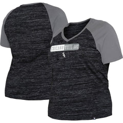 Chicago White Sox New Era Women's Plus Size Space Dye Raglan V-Neck T-Shirt - Black - New Era Lifestyle