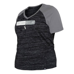 Chicago White Sox New Era Women's Plus Size Space Dye Raglan V-Neck T-Shirt - Black - New Era Lifestyle