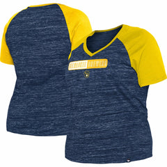 Milwaukee Brewers New Era Women's Plus Size Space Dye Raglan V-Neck T-Shirt - Navy - New Era Online