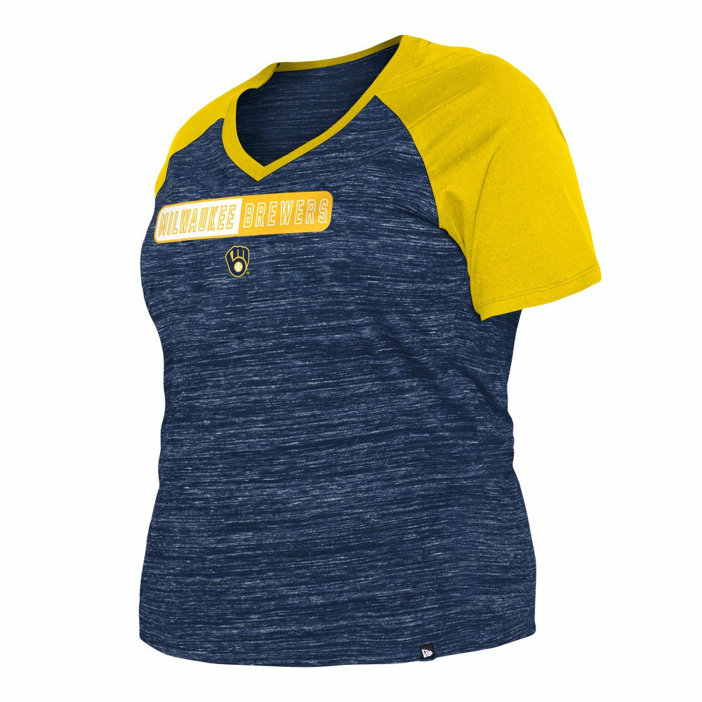 Milwaukee Brewers New Era Women's Plus Size Space Dye Raglan V-Neck T-Shirt - Navy - New Era Online