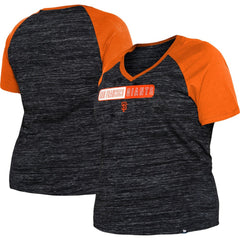 San Francisco Giants New Era Women's Plus Size Space Dye Raglan V-Neck T-Shirt - Black - New Era Lifestyle