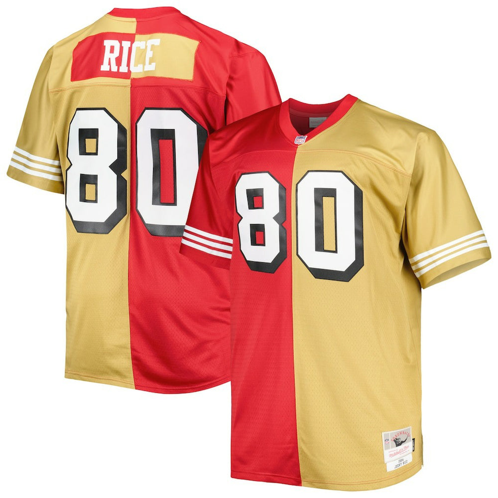 Mitchell & Ness Jerry Rice San Francisco 49ers Big & Tall Split Legacy Retired Player Replica Jersey Scarlet/Gold