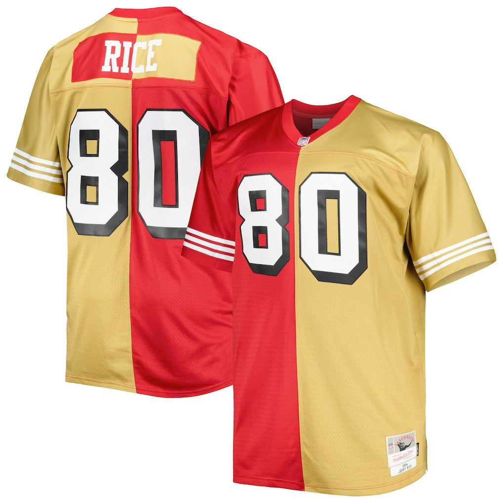 Mitchell & Ness Jerry Rice San Francisco 49ers Big & Tall Split Legacy Retired Player Replica Jersey Scarlet/Gold