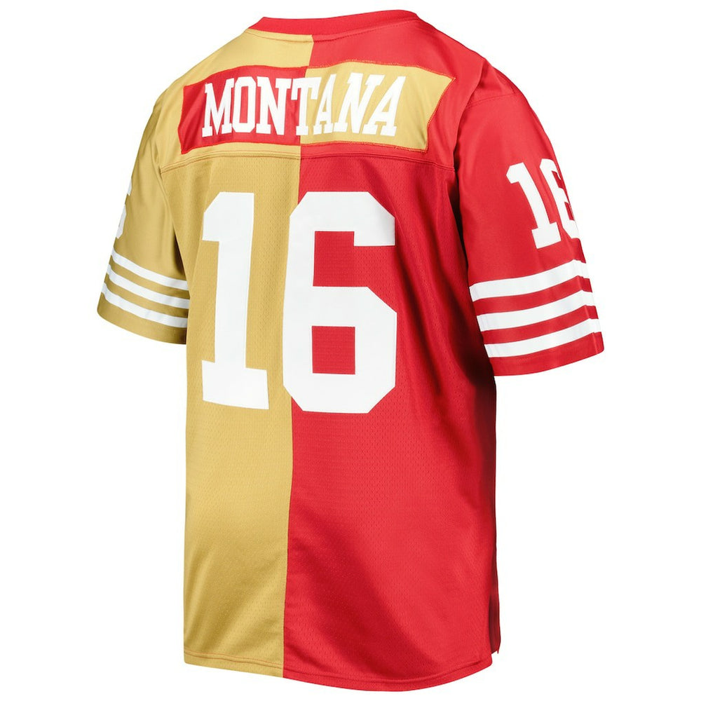 Mitchell & Ness Joe Montana San Francisco 49ers Big & Tall Split Legacy Retired Player Replica Jersey Scarlet/Gold