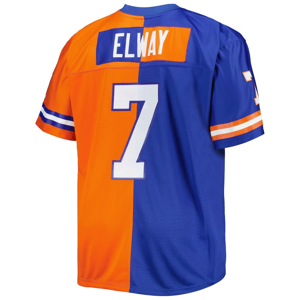 Mitchell & Ness John Elway Denver Broncos Big & Tall Split Legacy Retired Player Replica Jersey Royal/Orange