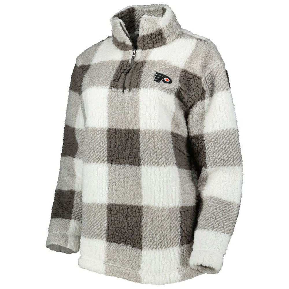 Philadelphia Flyers G-III 4Her by Carl Banks Women's Logo Plaid Sherpa Quarter-Zip Jacket - Gray/White - NHL 4997226
