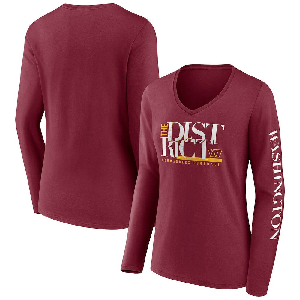 Fanatics Washington Commanders Women's Hometown Sweep Long Sleeve V-Neck T-Shirt Burgundy