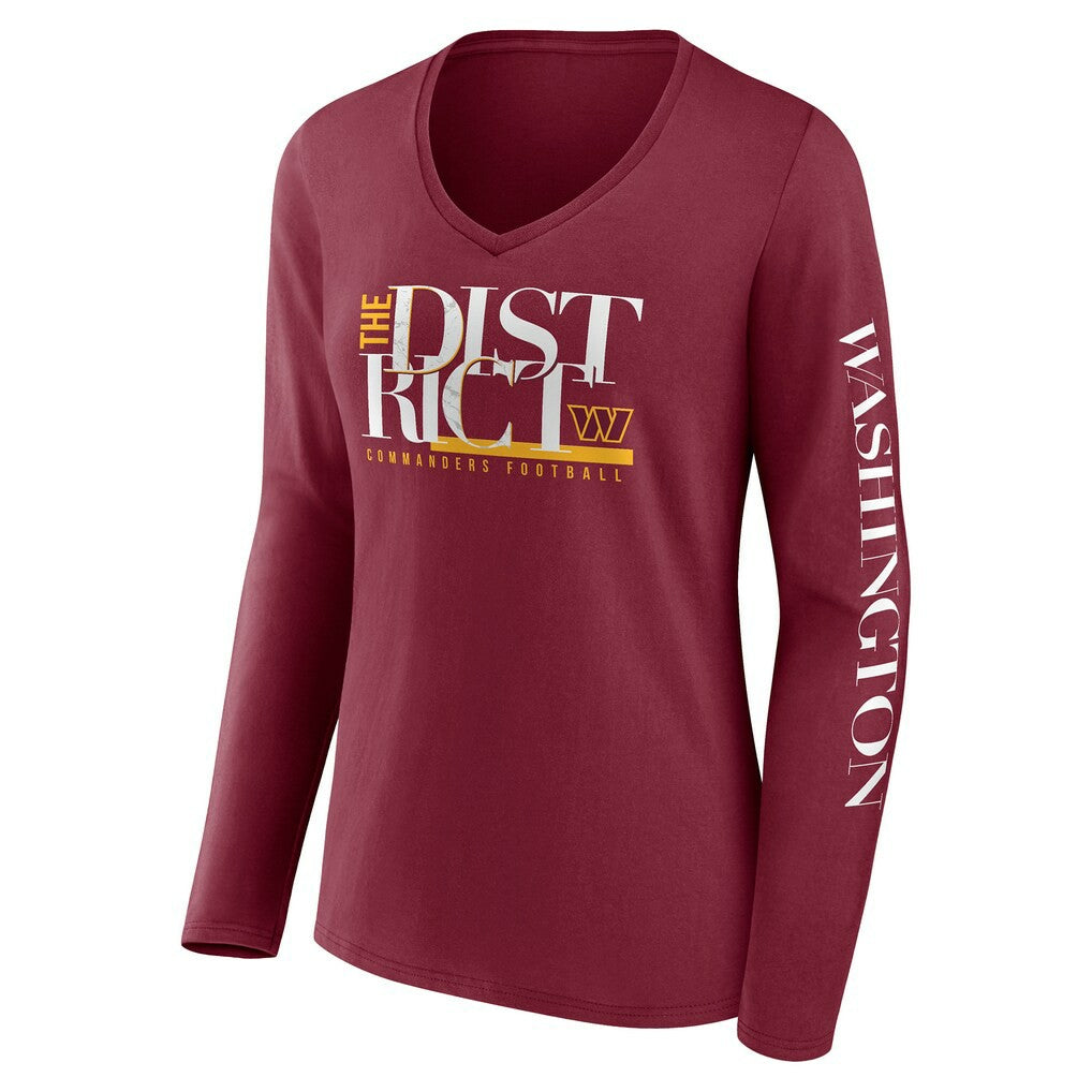 Fanatics Washington Commanders Women's Hometown Sweep Long Sleeve V-Neck T-Shirt Burgundy